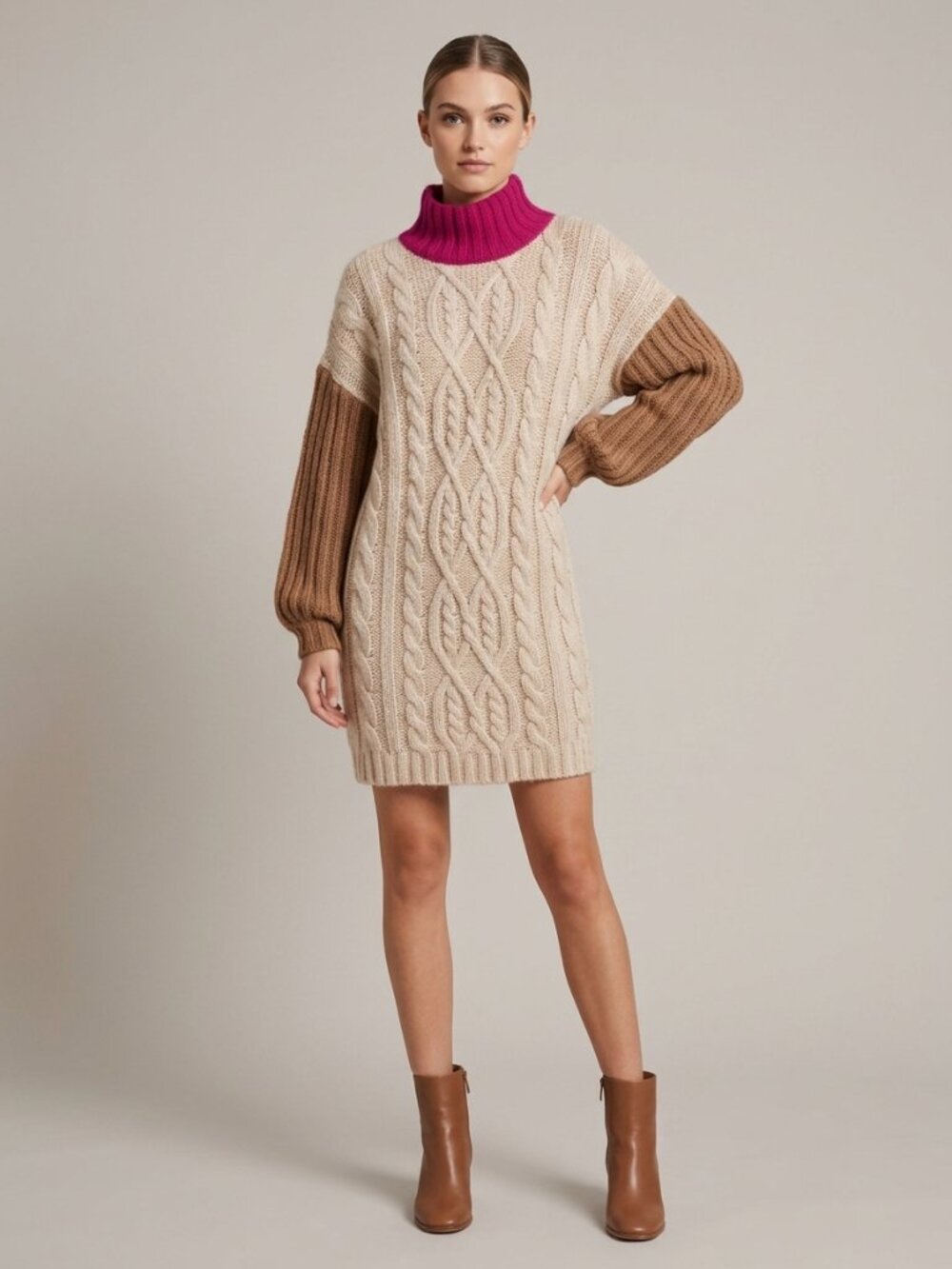 NWOT Moon River Block It Out Colorblock Cable Knit Sweater Dress Size S
